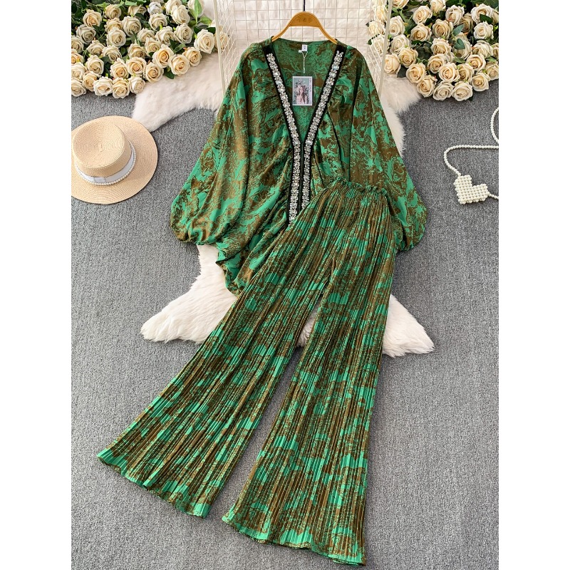 Women Floral Print Two Piece S - Elastic Lace Trim 评论和价格