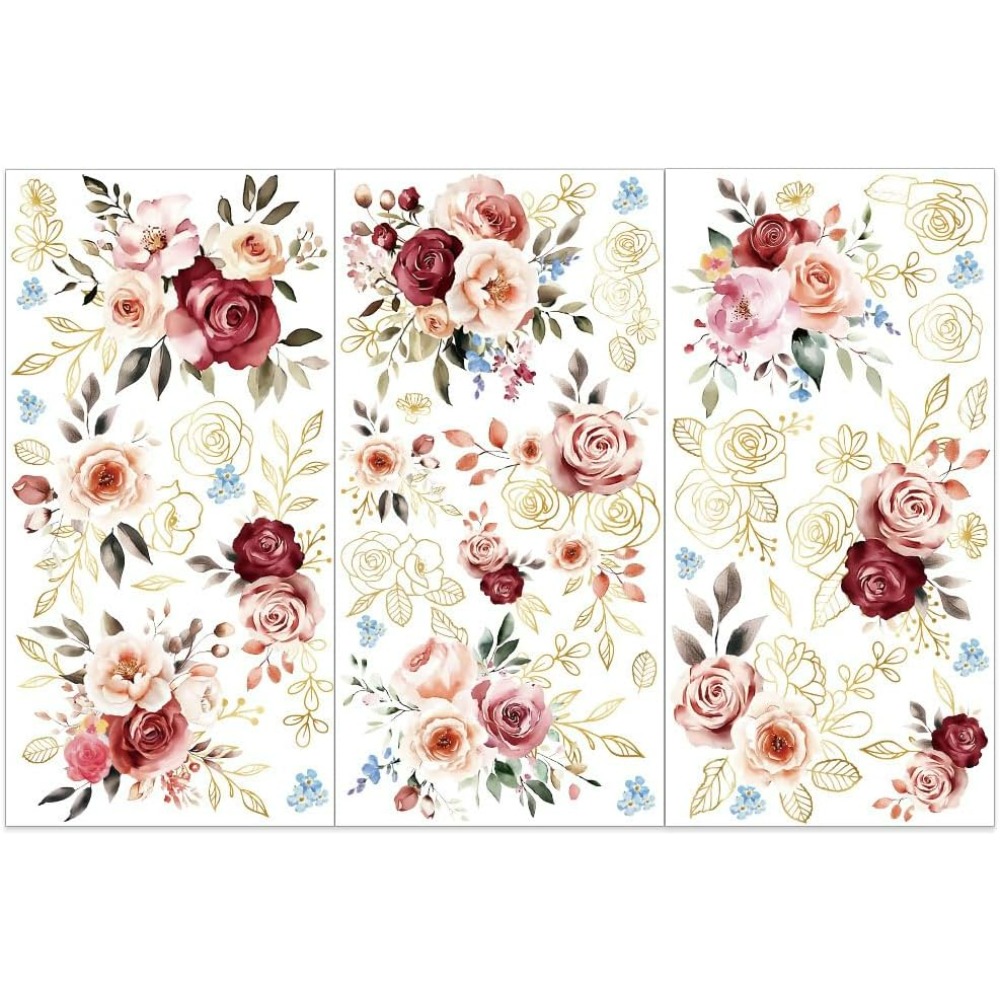 3pcs/Set Watercolor Roses Rub  - Embellishment Crafts 评论和价格