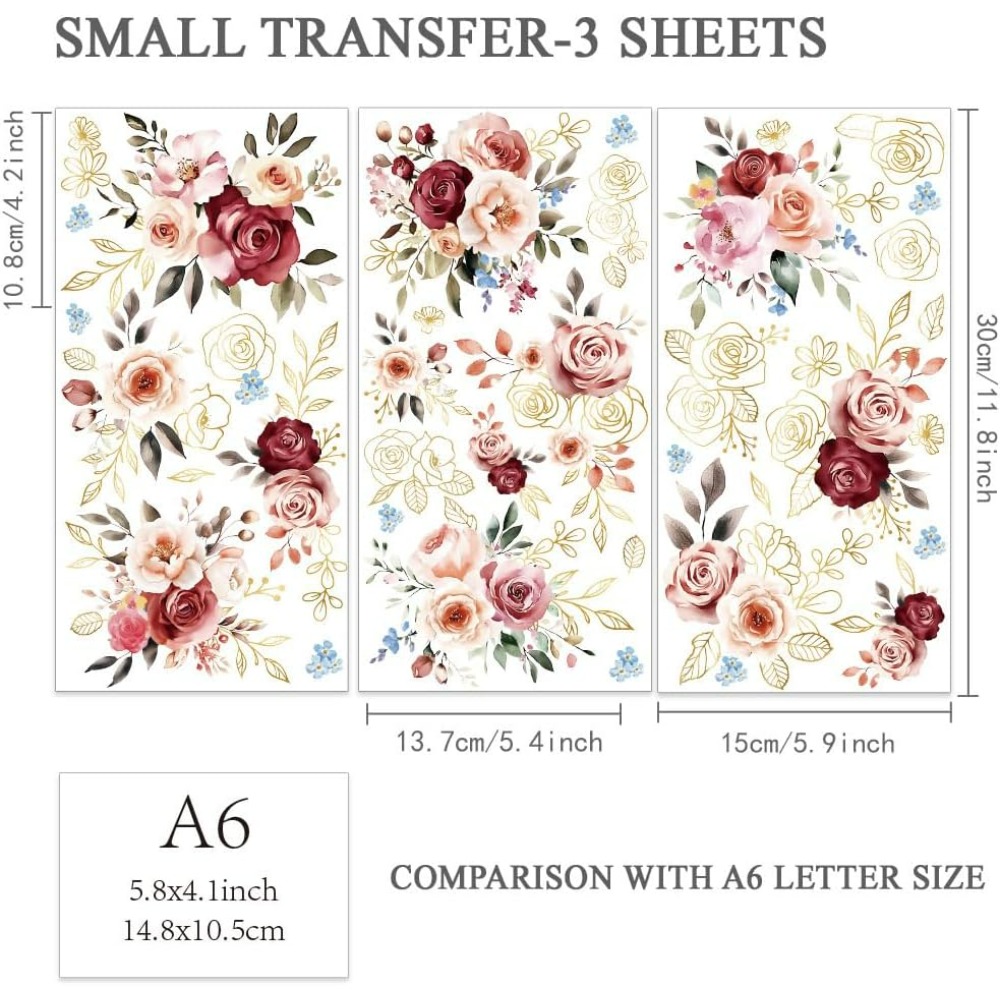 3pcs/Set Watercolor Roses Rub  - Embellishment Crafts 评论和价格